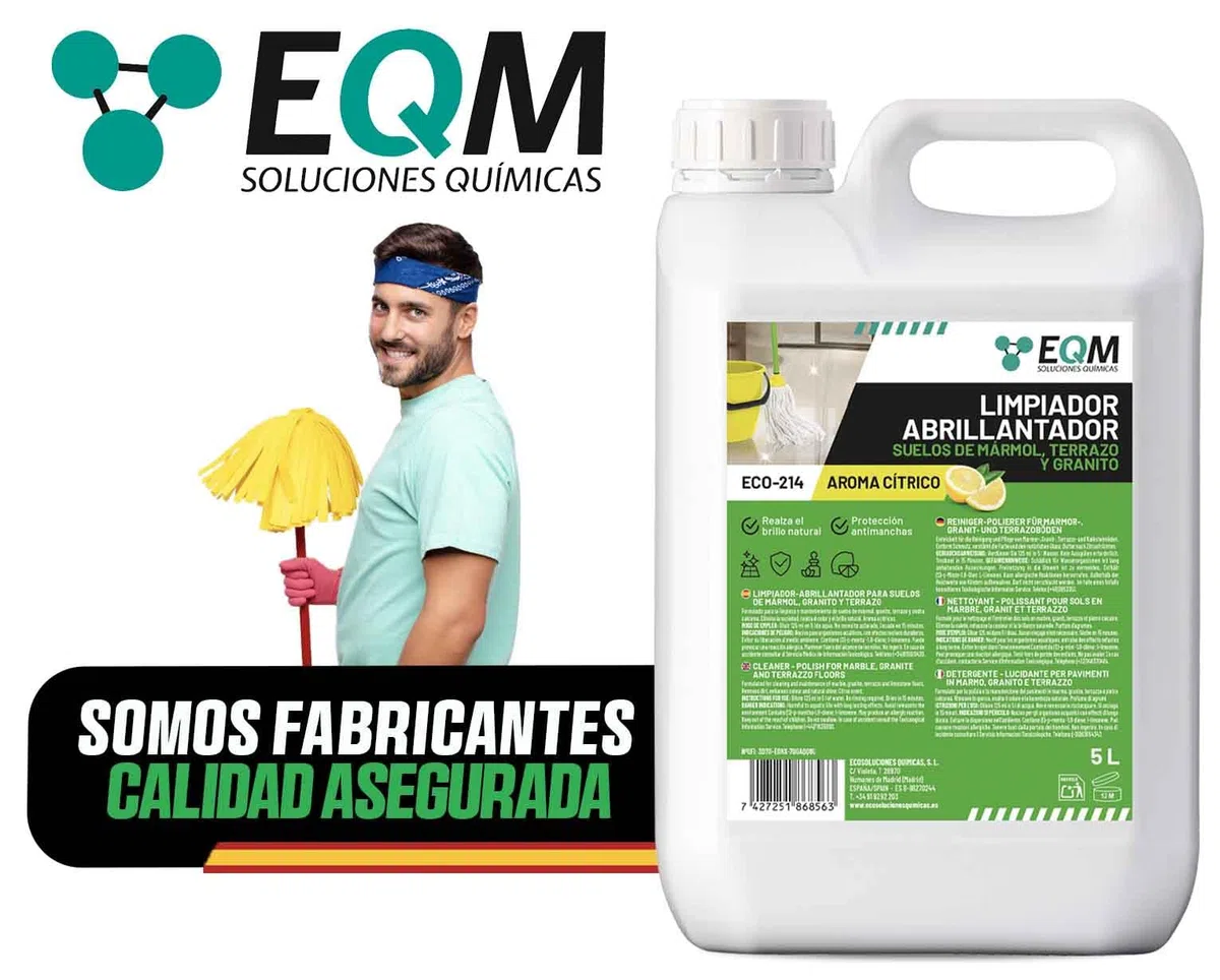 EQM SOLUCIONES QUIMICAS - ECO-214 - Limpiador Abrillantador para Suelos de Mármol, Granito y Piedra natural - 5L - Realza el color y el brillo propio, devolviendo su aspecto original