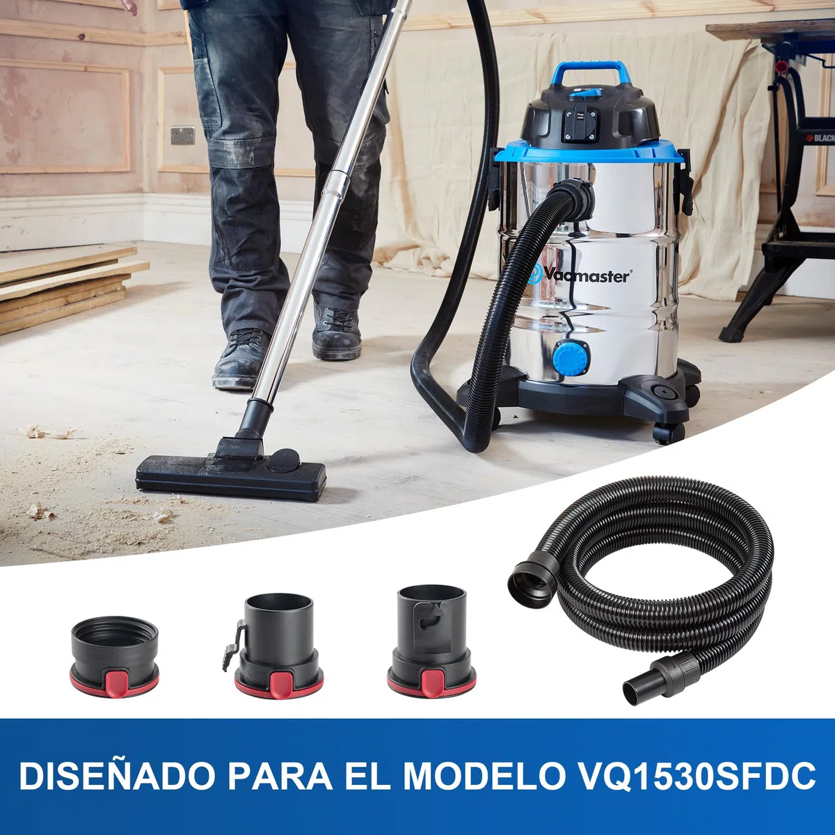 Vacmaster Kit de manguera de aspiración y extensión de 35 mm, 2,5 m, manguera de EVA universal con cierre rápido, cierre a presión y conexión de rosca