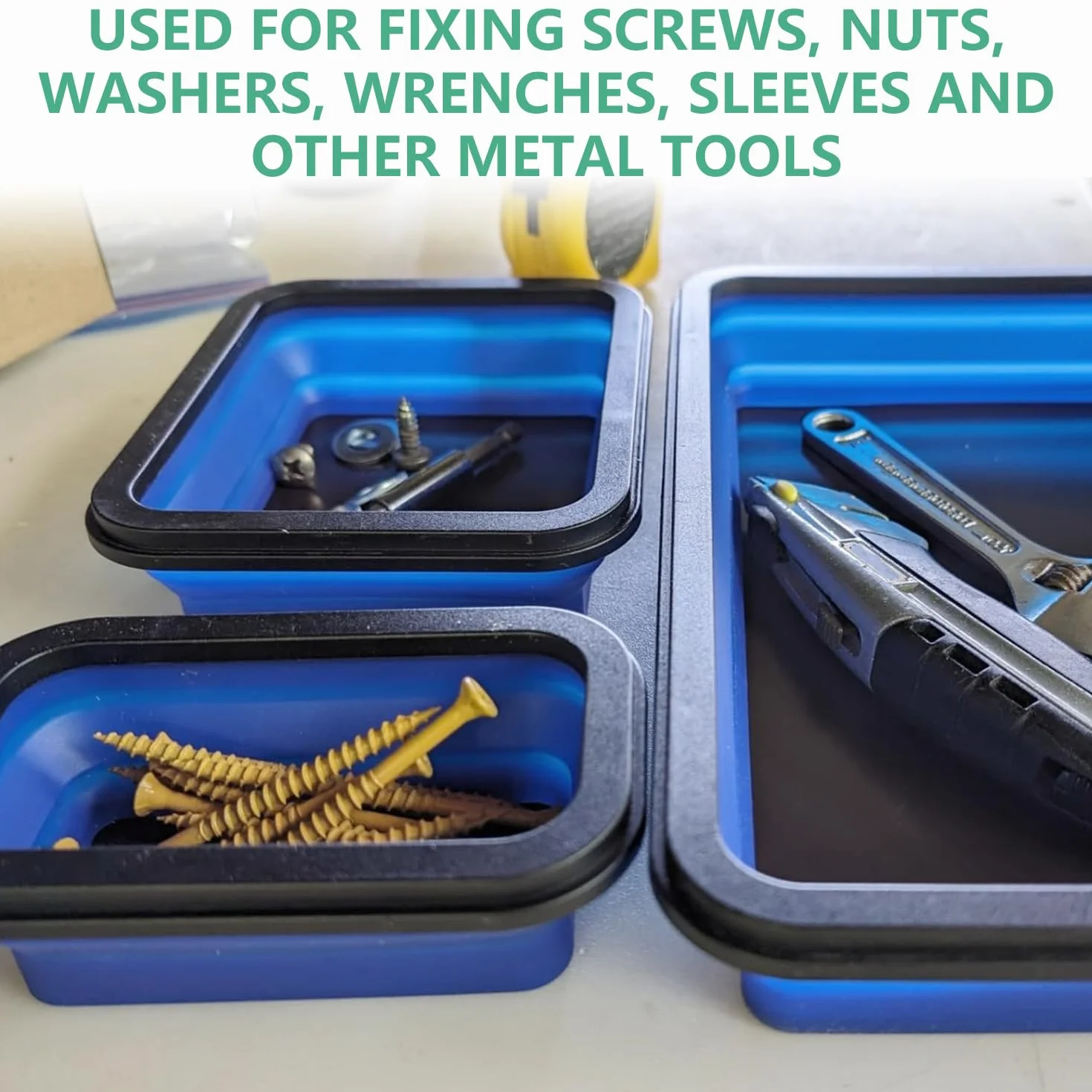 3 Piezas Bandeja Magnética de Silicona, de Fijación Magnética, Organizador de Tornillos y Herramientas Taller Mecánico, Plegable con Fuerte Imán, Hecha para Tornillos, Tuercas y Piezas Pequeñas, Azul