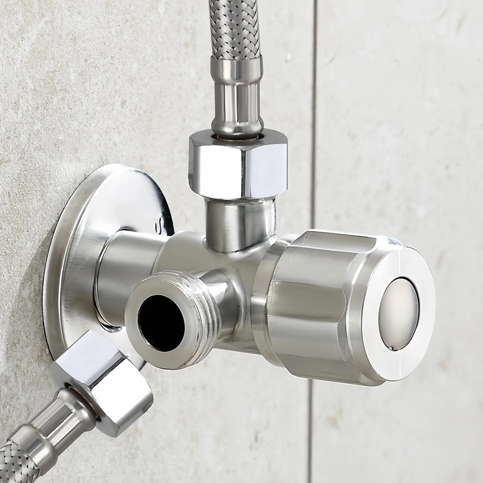 Válvula de Ángulo Doble, Válvula de Ángulo Doble para Lavabo, Llave de Paso Agua 1/2, con 2 X 1/2 Pulgadas y Cinturón de Materia Prima