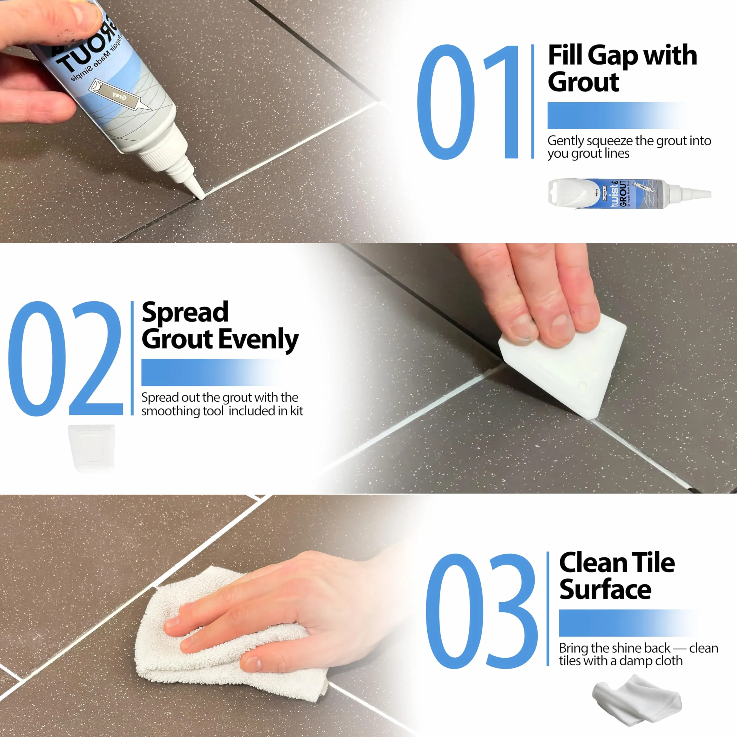 Twist & Grout de Floor-Fix Pro – Junta Para Baldosas. Reparación Rápida Para Baños/Duchas/Cocinas – Kit de Restauración Premezclado, Duradero e Impermeable - Incluye Espátula (Crema)