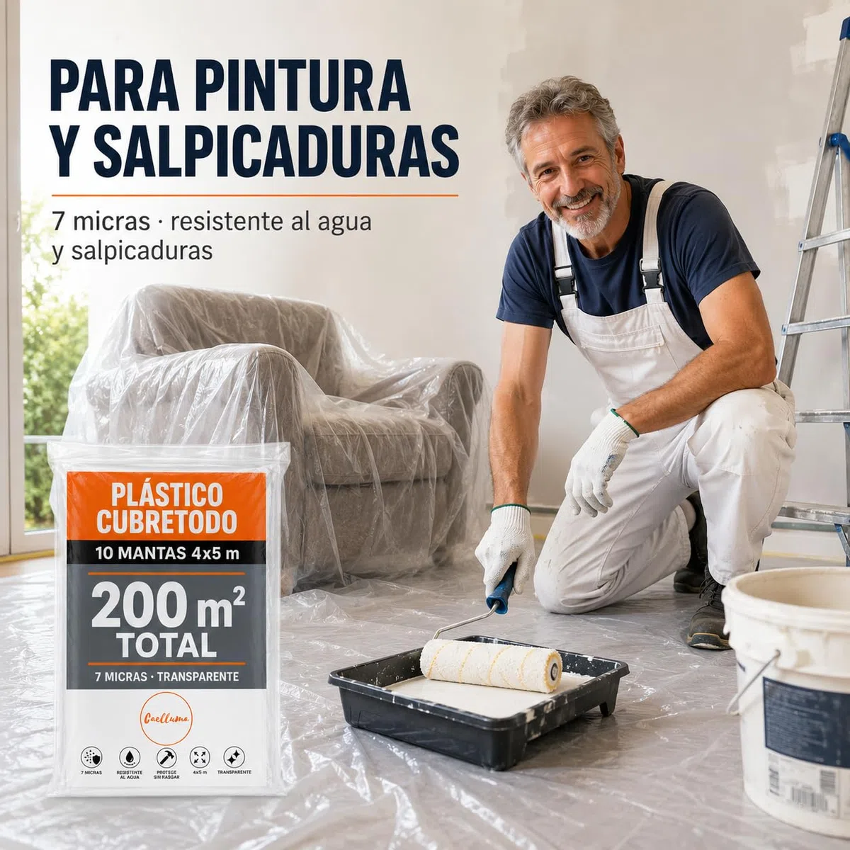 Plástico Cubretodo 4x5 m Pack 10 · Manta Pintor Transparente para Muebles Suelos Sofás y Obras · 200 m² Total sin Cortar para Pintura Reformas Bricolaje Hogar Mudanzas y Limpieza