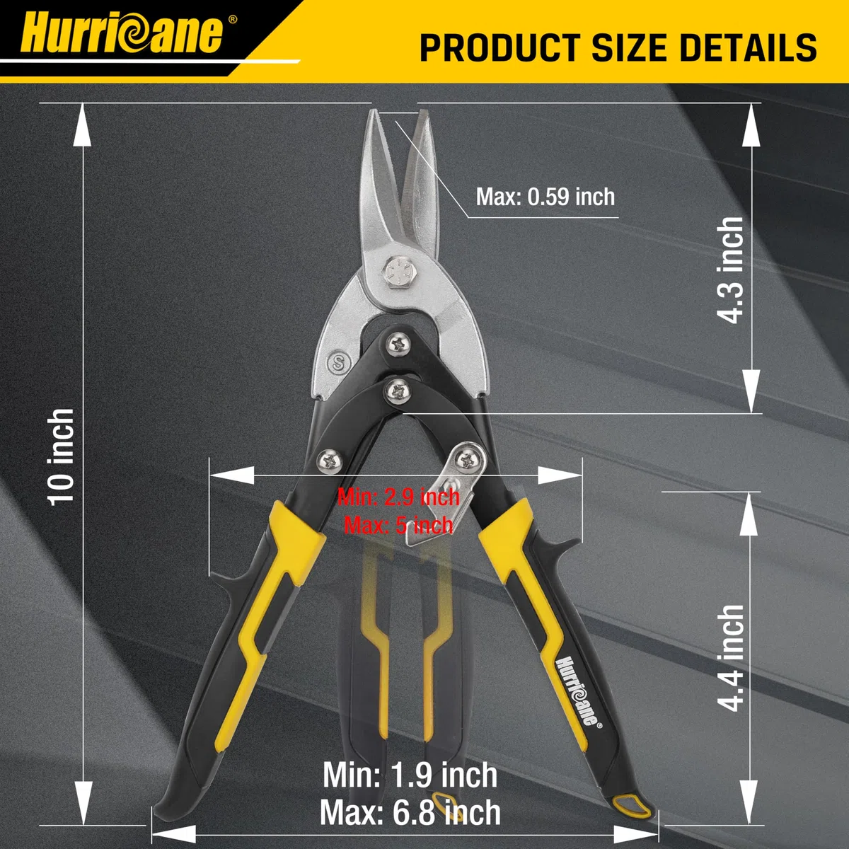 HURRICANE Tijeras de hojalata de aviación de 10 pulgadas, tijeras de aviación Cr-Mo para cortar láminas de metal, tijeras de corte de chapa resistente, corte recto, corte de aviación de alto