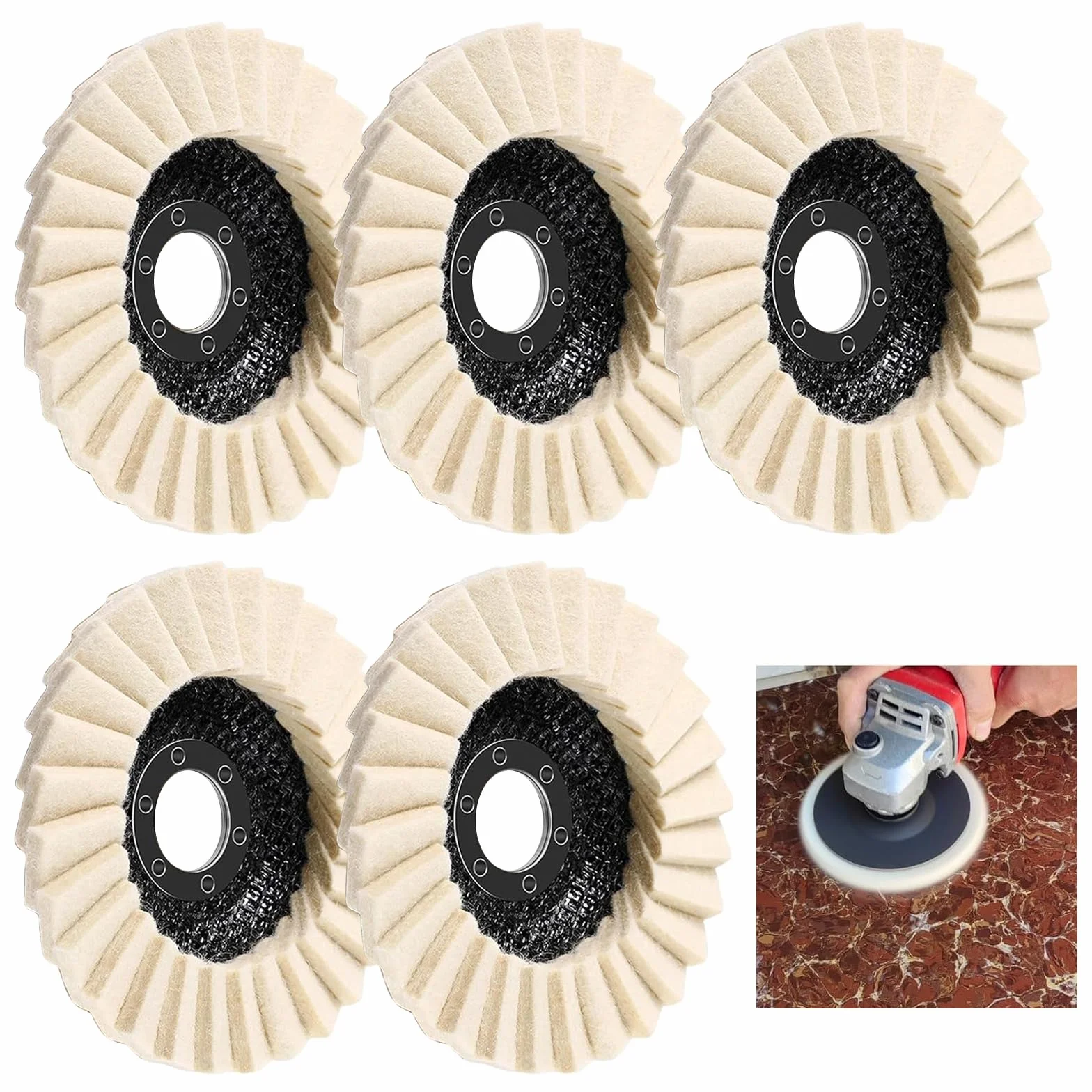 5 discos pulidores de 125 mm x 22,2 mm, de fieltro, para amoladora angular, disco de pulido flexible, discos de pulido de fieltro de lana para lijar y pulir barniz madera, acero inoxidable y plástico