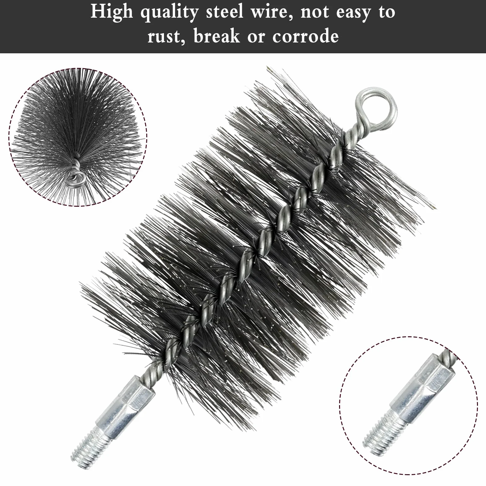 CAUTIOUS 4PCS Cepillo deshollinador, Kit deshollinador para Estufas de pellets Cepillo metálico para calderas Deshollinador de Acero Inoxidable para una Limpieza eficaz
