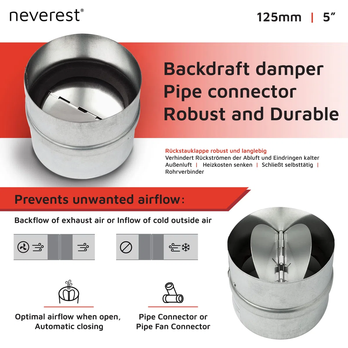 neverest® RK 125 mm Tubo conector Válvula Obturador Sellado de Caucho en Línea