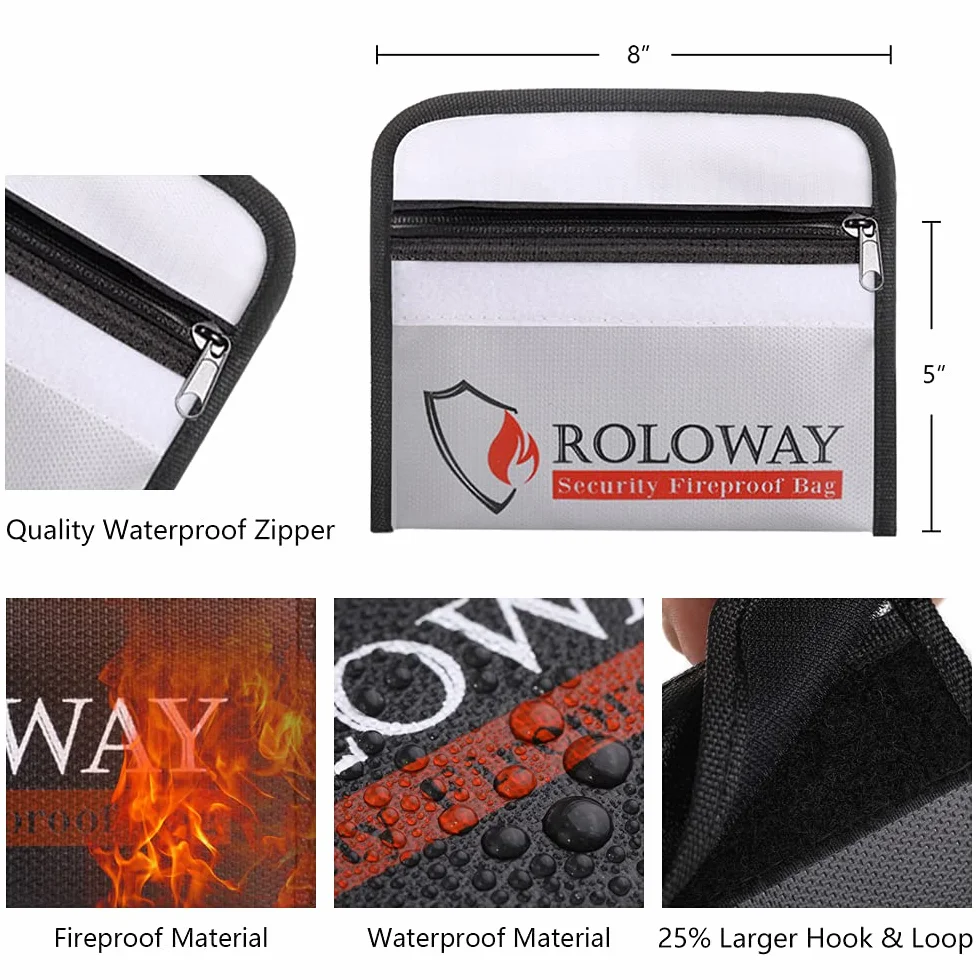 Bolsa pequeña ignífuga (12,7 x 20,3 cm), Bolsa para Llevar Dinero ignífuga Que no provoca irritación de la Piel, Bolsa ignífuga para Objetos de Valor, Pasaporte, Monedas y Llaves (2 Unidades)
