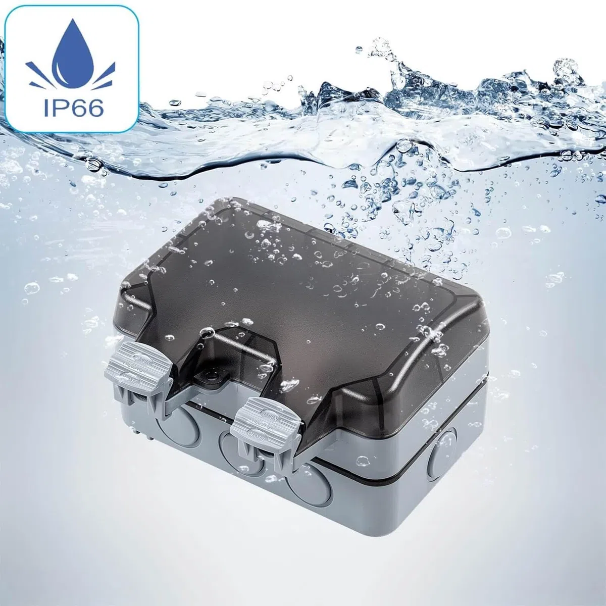 Enchufe Pared Superficie Exterior Estanco, Enchufe Superficie Doble Exterior Impermeable, Toma de Corriente IP66 con Interruptor y Luz, 16A, Gris