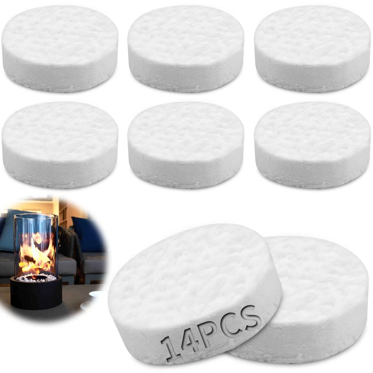 14 Piezas de Lana Cerámica para Bioetanol 85x85x25mm Lana Cerámica Esponja Cerámica para Chimeneas de Etanol Chimenea de Gel de Mesa Interior Estufa de Bioetanol