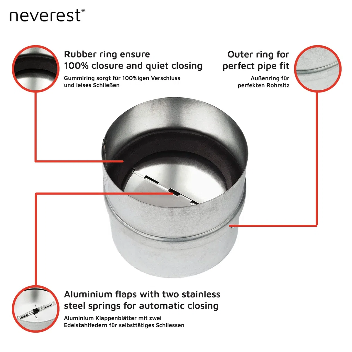 neverest® RK 125 mm Tubo conector Válvula Obturador Sellado de Caucho en Línea