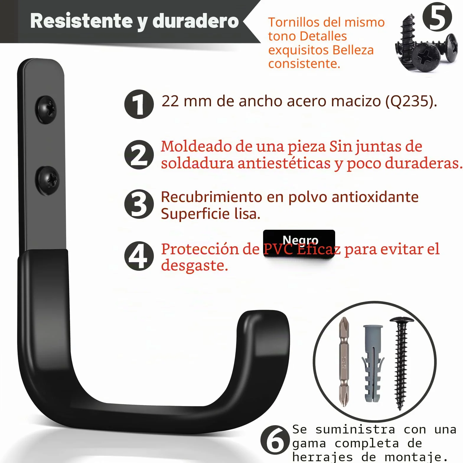 10cm Ganchos Pared, Resistentes para Garaje, Ganchos para Colgar Almacenamiento, en J Soporte Herramientas Pared Multiusos, Ganchos para Colgadores para Equipo Deportivo (2 Piezas, 25 kg)