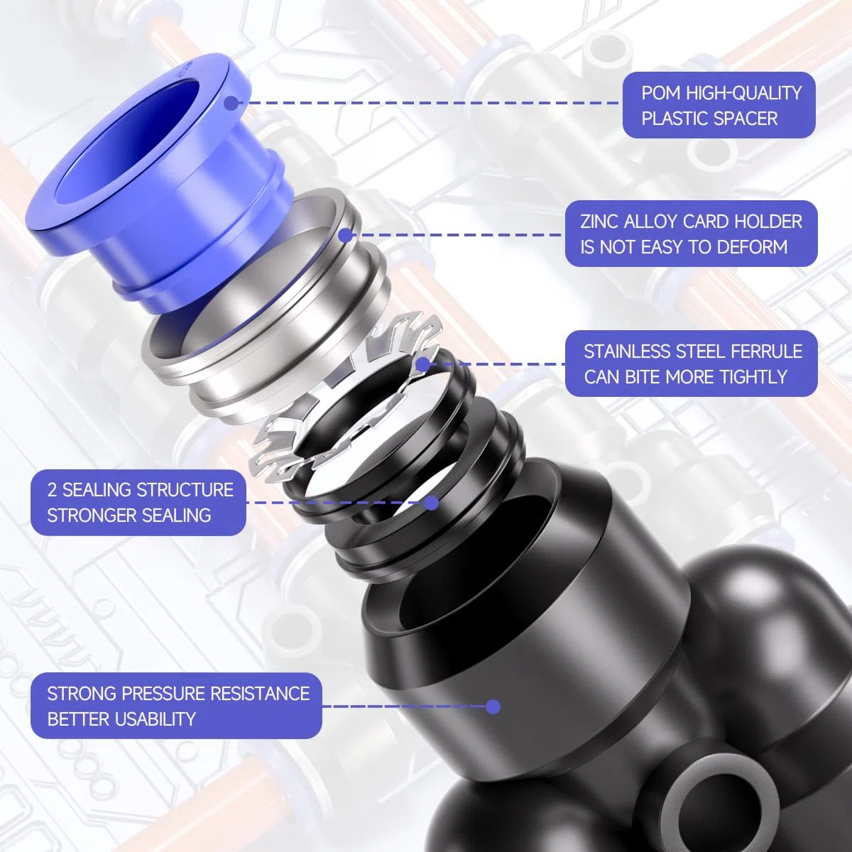 Bwintech 46 piezas y 6 mm Kit de Conector de Manguera de Aire de Empuje rápido neumático (Conector Recto/Codo/T/Divisor de 6 mm y Conector Reductor de 4-6,4-8,6-8 mm