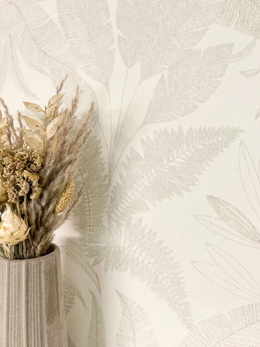 NEWROOM Papel pintado Crema Selva Tejido no Tejido - Moderno Beige Planta Hojas Tropical