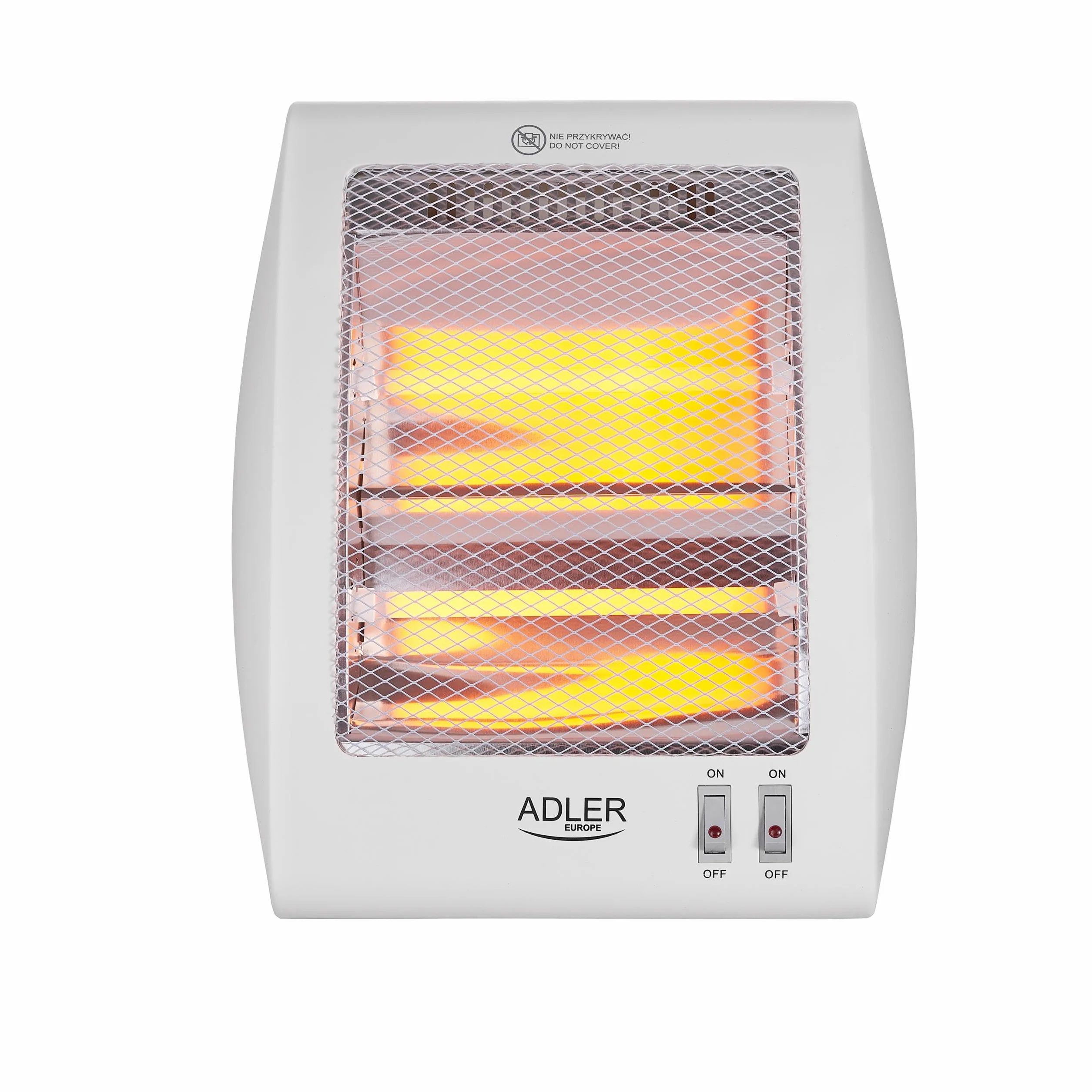 Adler AD7709 Estufa eléctrica de cuarzo portátil, radiador halógeno, 2 niveles temperatura, sistema seguridad, 400/800W