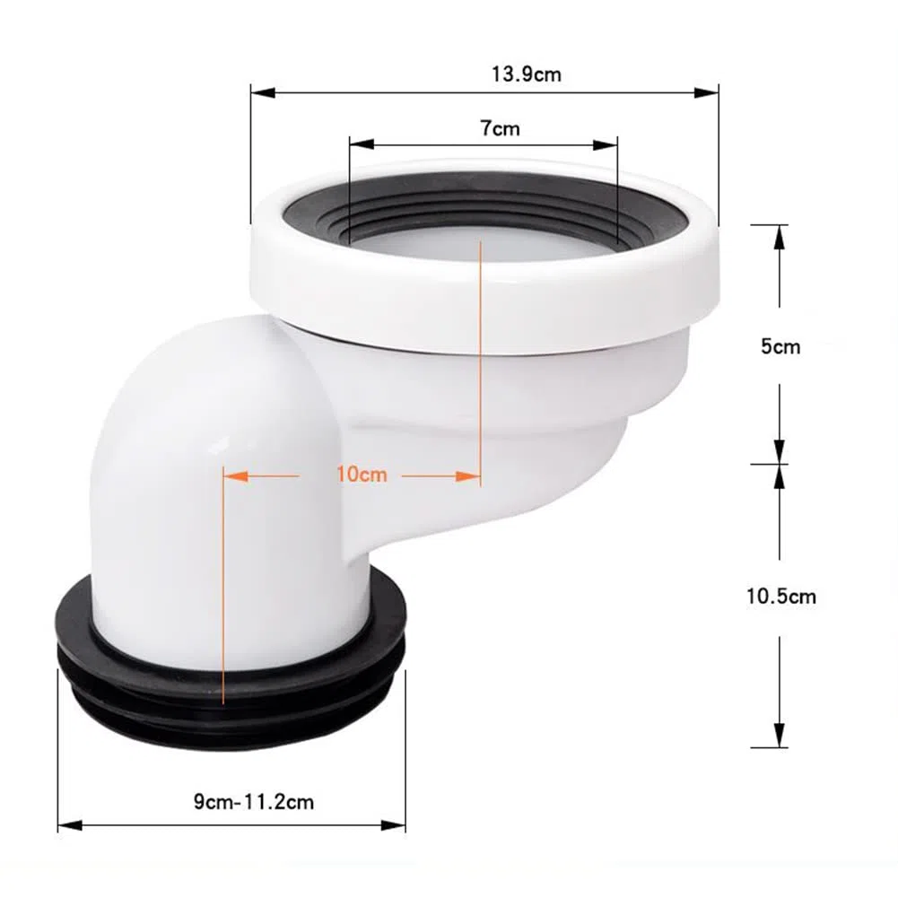 RANRAO Boquilla de conexión para WC, brida de inodoro de descarga completa, conector de inodoro en ángulo, boquilla de conexión de tubo de inodoro, drenaje recto excéntrico, conector de bandeja de