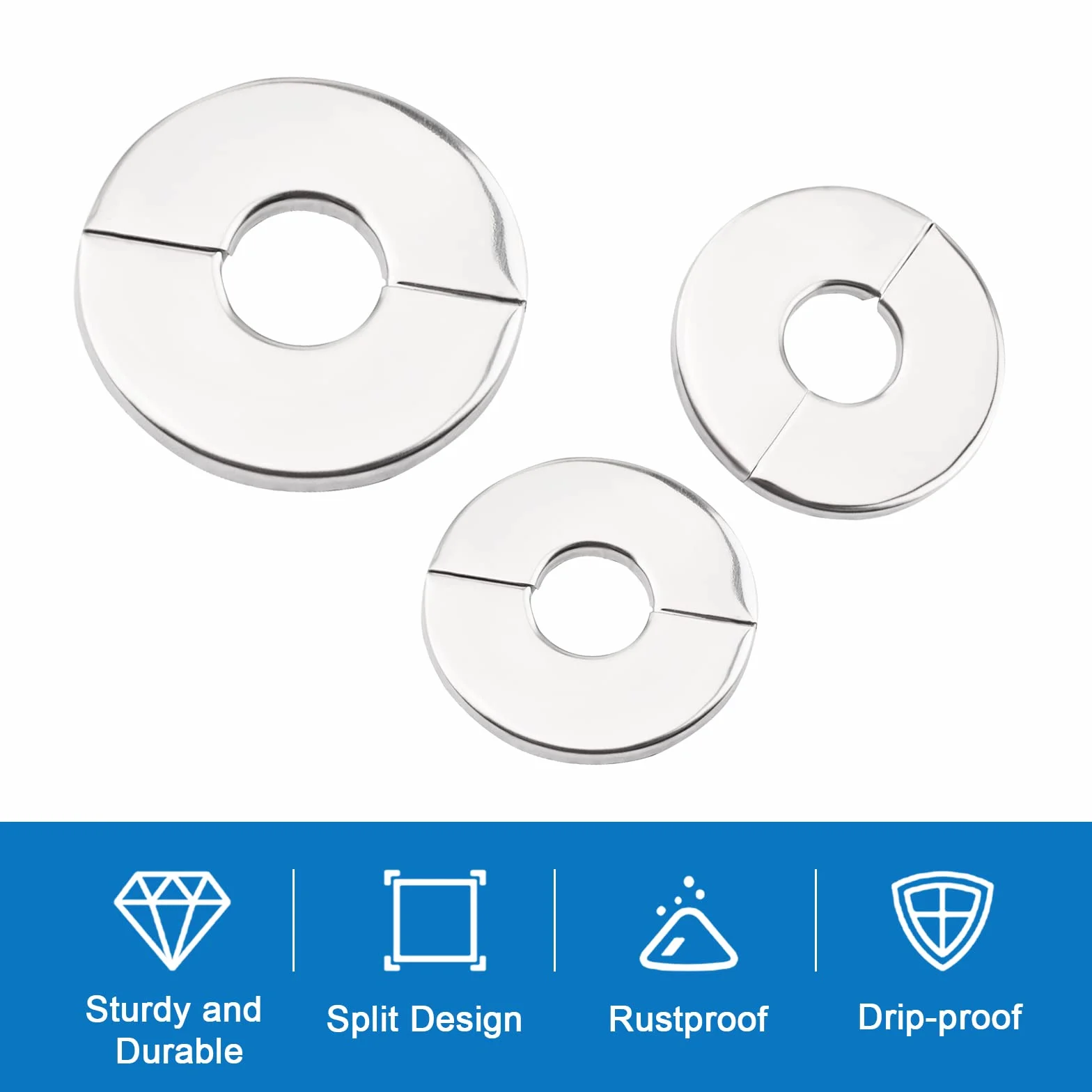 INCREWAY Brida dividida de pared, 4 piezas de acero inoxidable placa de escudo redondo brida partida reemplazo y kit de reparación para tubería de 24 mm de diámetro