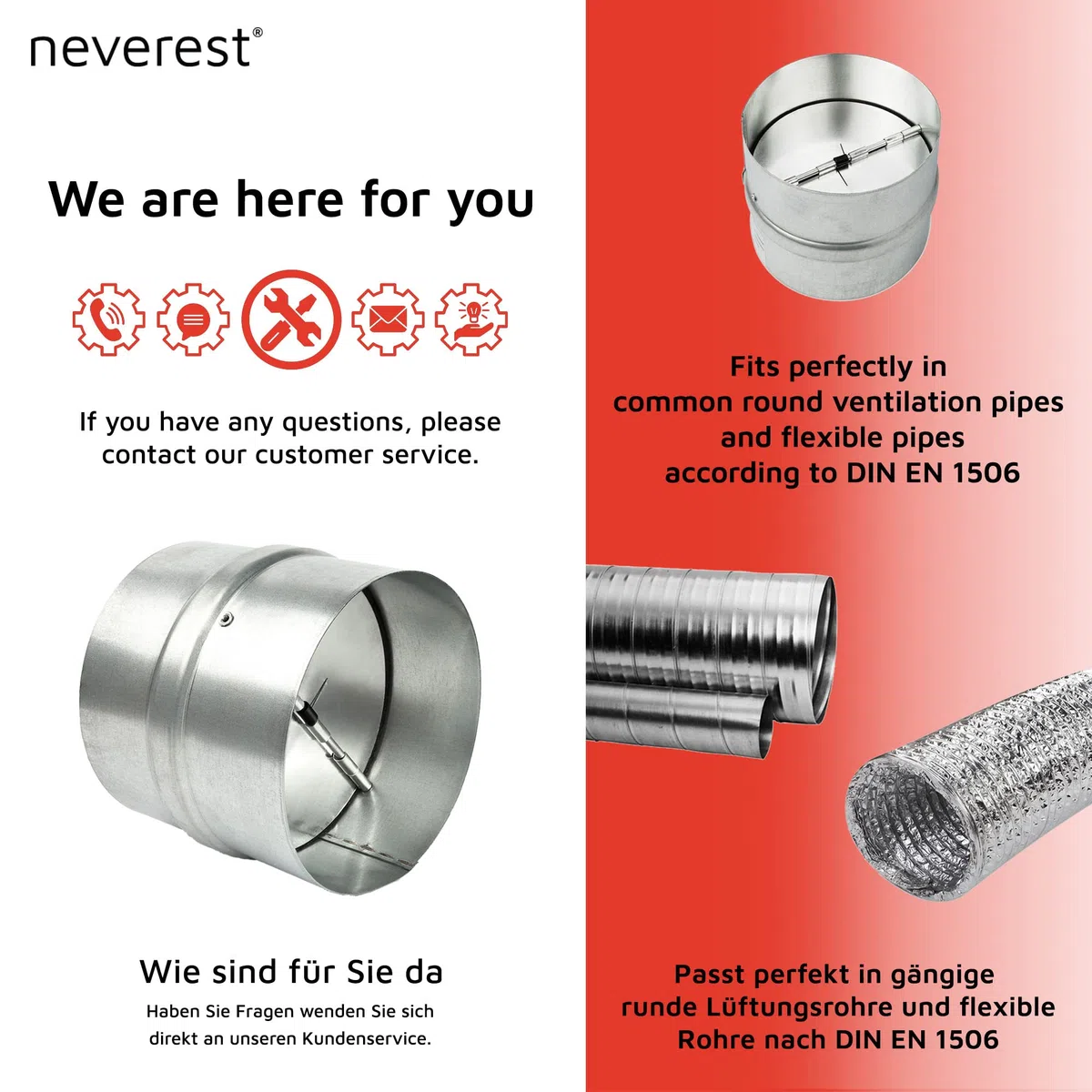 neverest® RK 125 mm Tubo conector Válvula Obturador Sellado de Caucho en Línea