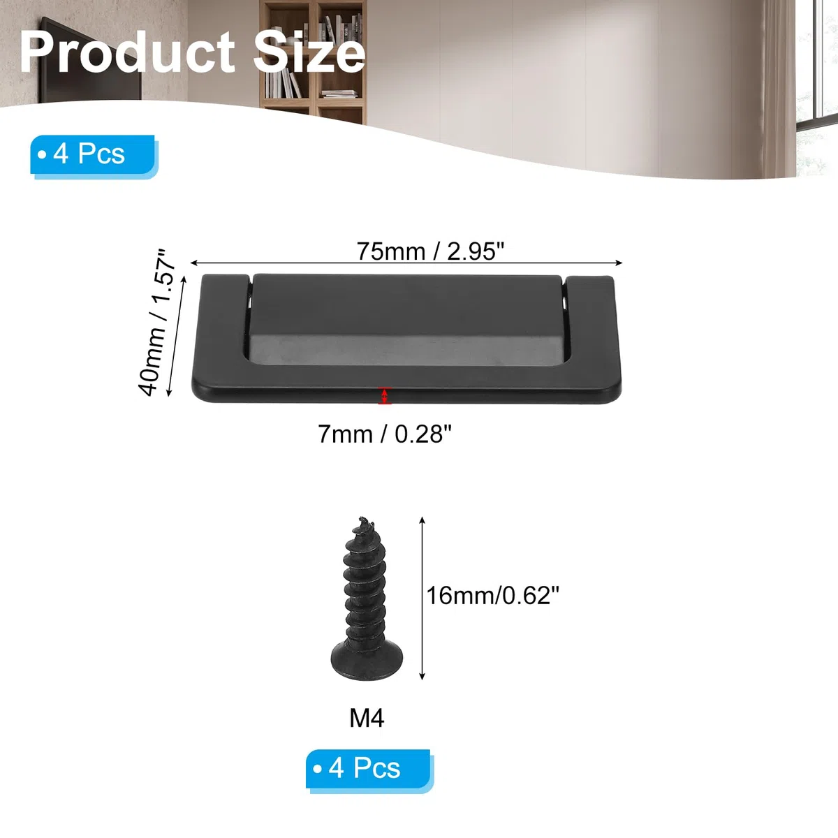PATIKIL Manijas Ocultas para Armarios de 3" 4 Piezas Aleación de Zinc Tiradores de Cajón Ocultos Con Tornillos para Muebles de Cocina Y Dormitorio, Negro