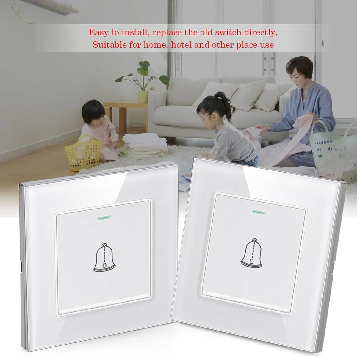 BigKing Timbre para Puertas de Vidrio Templado y Plástico Premium - Diseño Minimalista, Botón Externo de Timbre para Casa, Fácil de Instalar 86mm para Casa, Hotel (Blanco)