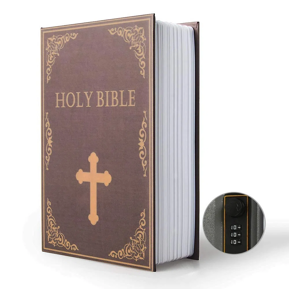 Caja fuerte oculta en forma de libro con cerradura de combinación/redirección de llaves (cerradura de contraseña, Biblia)