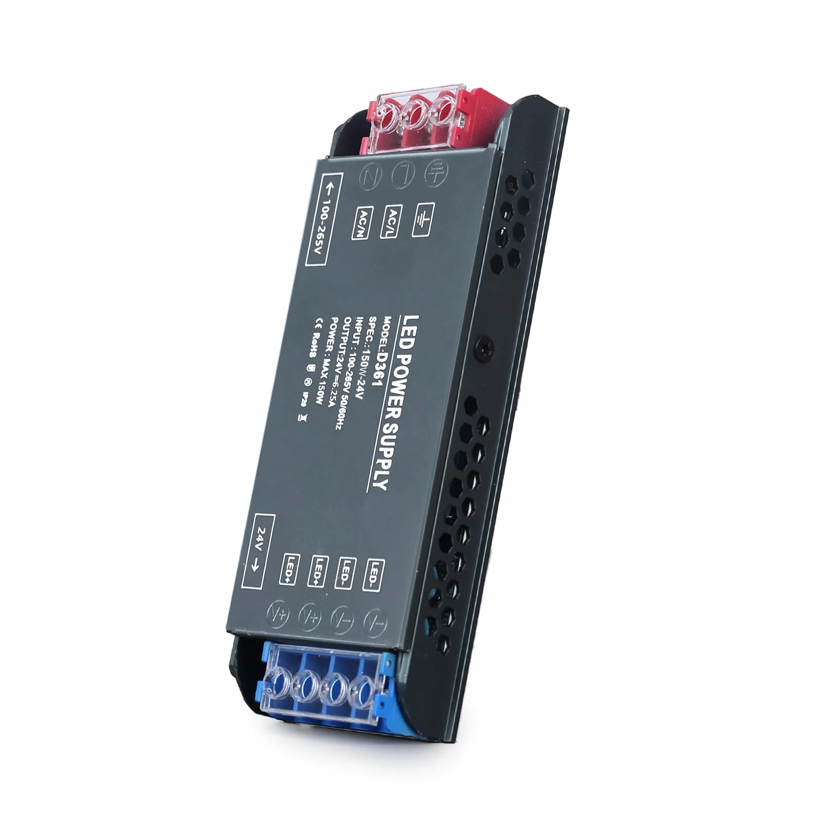 Transformador 220V a 24V 150W 6,25A LED Driver, Ultra Fino Fuente de Alimentación 220V a 24V DC Driver de Bajo Tensión Controlador LED Voltaje Constante