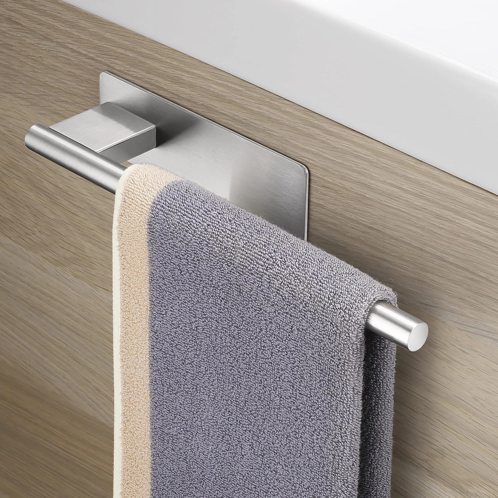Toalleros de Baño Acero Inoxidable 304 Cepillado sin Taladro Adhesivo 28CM Plata